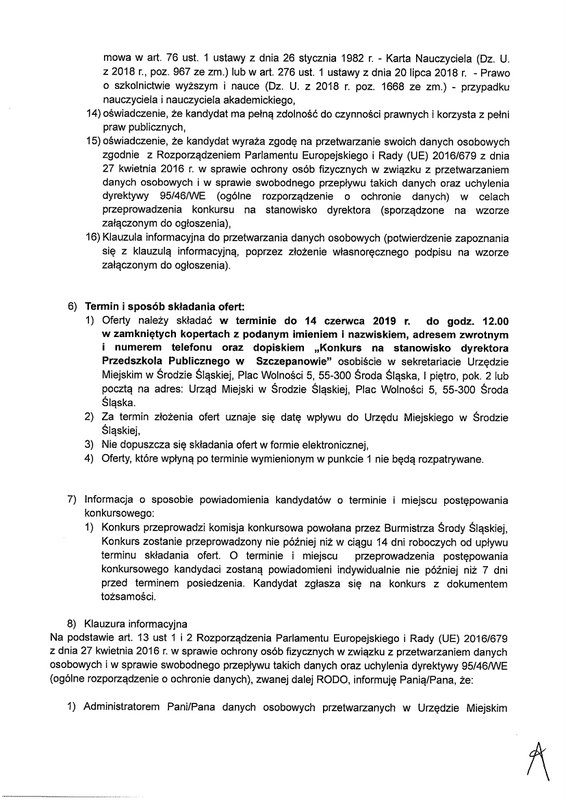 Ogłoszenie o konkursie na stanowisko dyrektora Przedszkola Publicznego w Szczepanowie 5