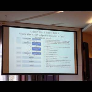 A presentation slide discusses vocational and general education in China's educational system with various education levels.