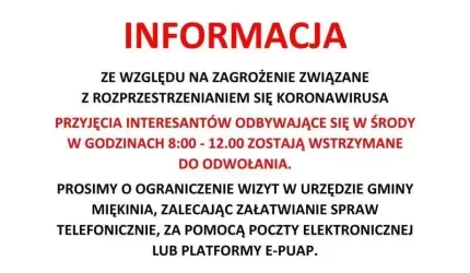 Przyjęcia interesantów w Urzędzie Gminy Miękinia odwołane