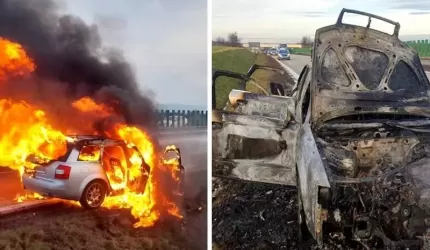 Pożar samochodu na A4. Auto spłonęło doszczętnie