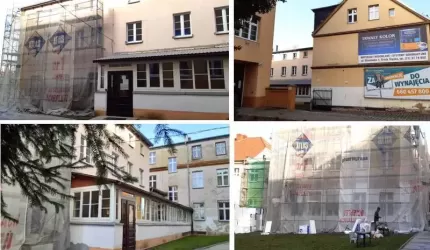 Trwa remont elewacji budynku PZS nr 1. Niedługo zamiast reklam będzie mural