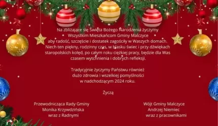 Życzenia świąteczne dla Mieszkańców Gminy Malczyce