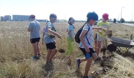 Dzieci przygotowują wieniec dożynkowy