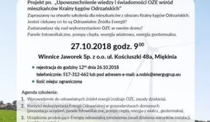 Zaproszenie na otwarte szkolenia z odnawianych źródeł energii