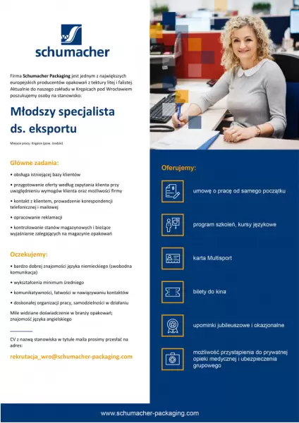 schumacher ogloszenie o prace mlodszy specjalista ds. eksportu 1