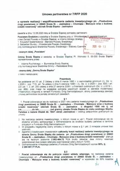 umowa partnerstwa miedzy powiatem a gmina z 13.08.2020 str. 1