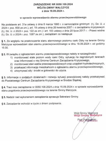 malczyce zarzadzenie