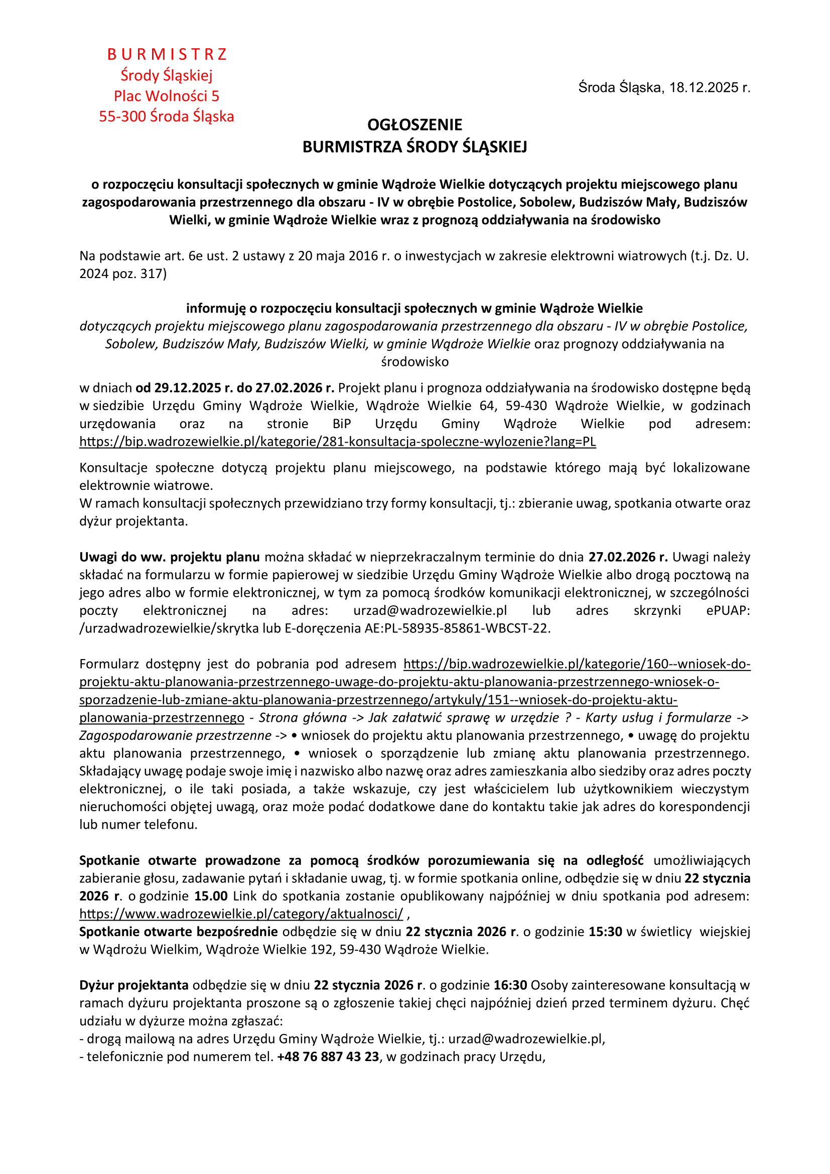 ogloszenie burmistrza srody slaskiej dot. mpzp gminy wadroze wielkie podpisane 1