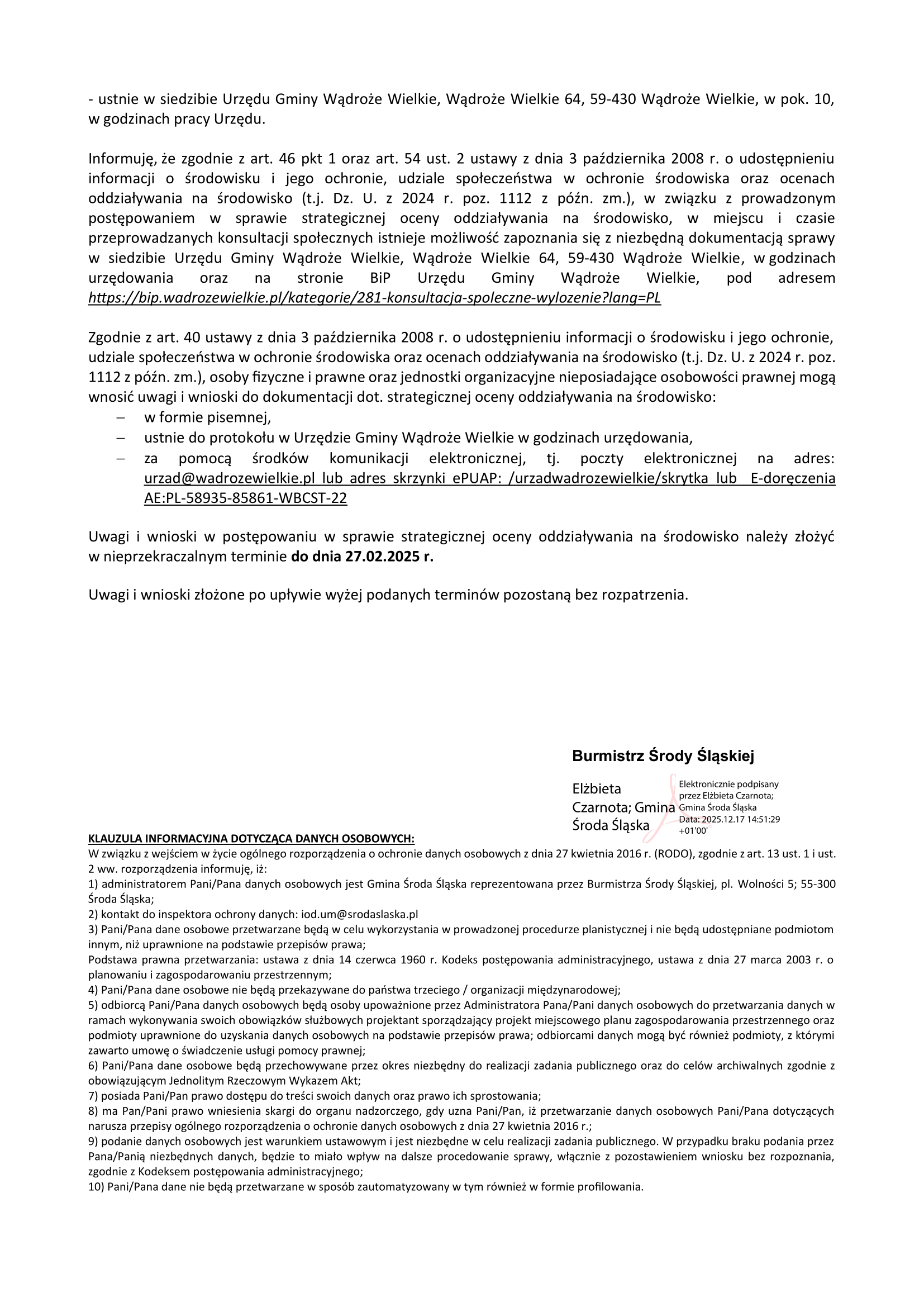 ogloszenie burmistrza srody slaskiej dot. mpzp gminy wadroze wielkie podpisane 2