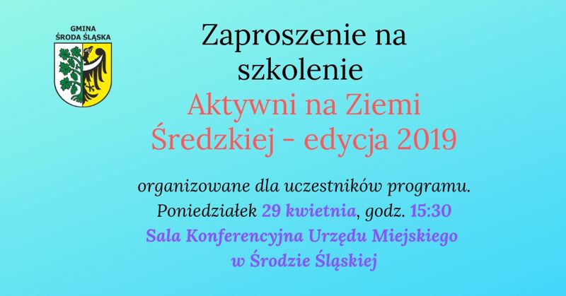 Zaproszenie na szkolenie Aktywnych na Ziemi Średzkiej