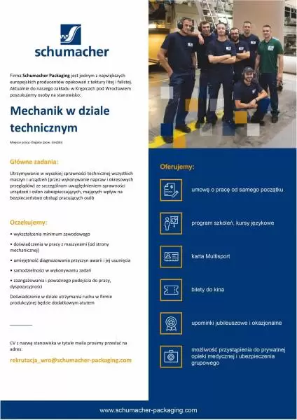 schumacher ogloszenie o prace mechanik 1