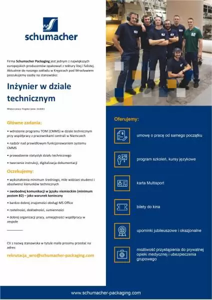 schumacher ogloszenie o prace wersja inzynier w dziale tec 1