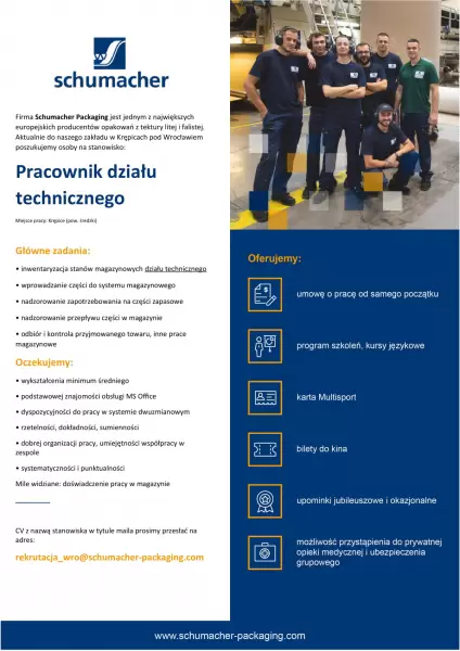 schumacher ogloszenie o prace wersja pracownik dzialu technicznego 1
