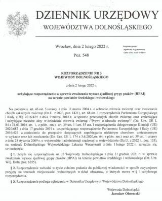 Zagrożenie ptasią grypą odwołane przez wojewodę