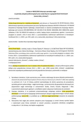 Burmistrz podpisał kontrakt z Polską Grupą Górniczą na dostawę węgla