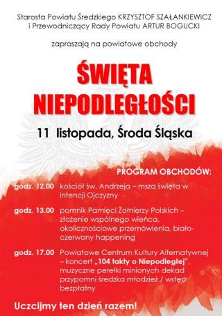 Powiatowe obchody Święta Niepodległości w Środzie Śląskiej