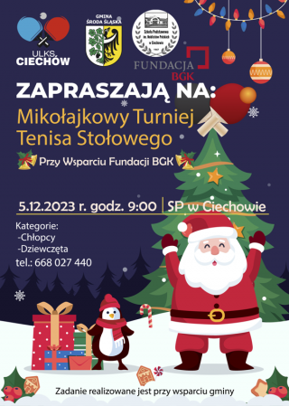 Mikołajkowy Turniej Tenisa Stołowego w SP w Ciechowie