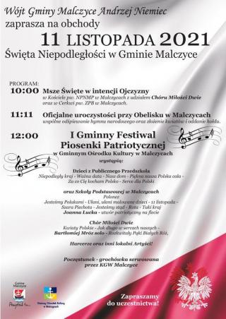 Wójt Gminy Malczyce zaprasza na obchody Święta Niepodległości