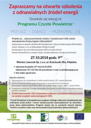 Zaproszenie na otwarte szkolenia z odnawianych źródeł energii