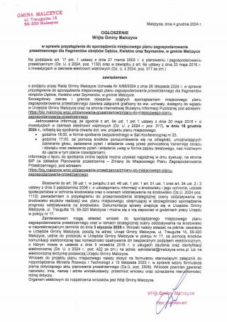Ogłoszenie Wójta Gminy Malczyce