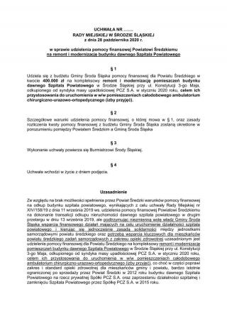 Rada Miejska: Nowy plan pomocy dla powiatu na remont i wyposażenie budynku dawnego szpitala w Środzie Śląskiej