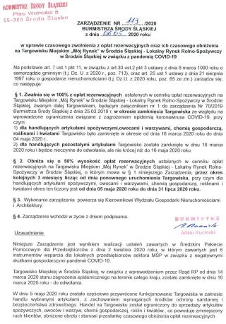 Zarządzenie w sprawie zwolnienia z opłat rezerwacyjnych na targowisku miejskim