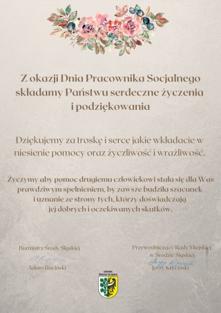 Życzenia z okazji Dnia Pracownika Socjalnego