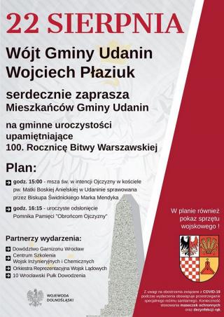 Zaproszenie na uroczystości upamiętniające 100. Rocznicę Bitwy Warszawskiej