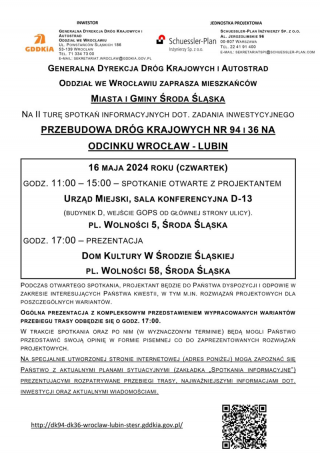 Spotkanie otwarte z projektantem przebudowy dróg krajowych 94 i 36