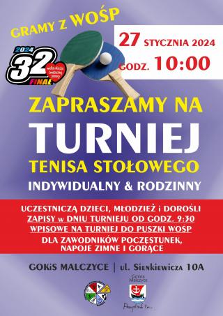Zagraj w turnieju tenisa w Malczycach i wesprzyj WOŚP
