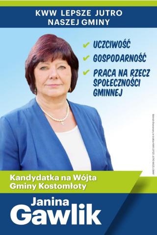 Janina Gawlik - kandydatka na wójta gminy Kostomłoty