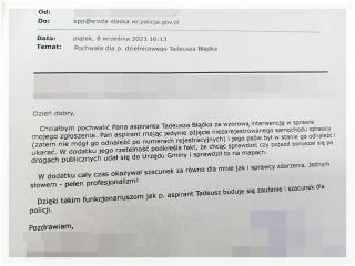Podziękowania dla dzielnicowego z posterunku policji w Kostomłotach