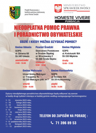 Nieodpłatna pomoc prawna i obywatelska na terenie powiatu średzkiego