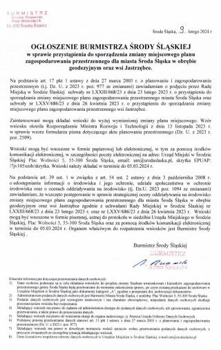 Ogłoszenie Burmistrza Środy Śląskiej