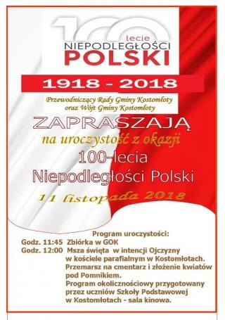 Uroczystość z okazji 100-lecia Niepodległości w Kostomłotach