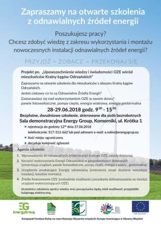 OTWARTE SZKOLENIA Z ODNAWIALNYCH ŹRÓDEŁ ENERGII