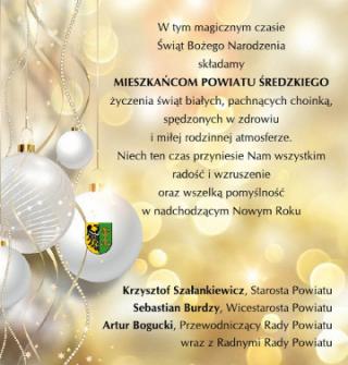 Najserdeczniejsze życzenia dla Mieszkańców Powiatu Średzkiego