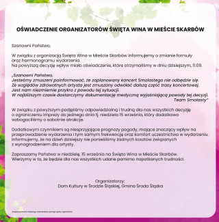 Oficjalne oświadczenie organizatorów Święta Wina w Mieście Skarbów