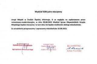Komunikat Urzędu Miejskiego w Środzie Śląskiej