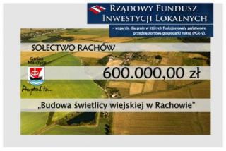 600 tys. zł na nową świetlicę w Rachowie