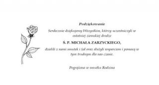 Podziękowanie od Rodziny ś.p. Michała Zarzyckiego