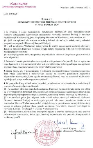 Czy Pierwsze Komunie Święte się odbędą? (list do redakcji)