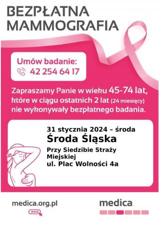 Bezpłatne badania mammograficzne w Środzie Śląskiej