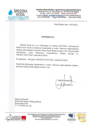 Nowa taryfa za zbiorowe zaopatrzenie w wodę i odprowadzanie ścieków