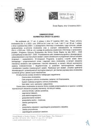 Obwieszczenie Burmistrza Środy Śląskiej