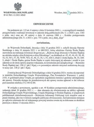 Obwieszczenie Wojewody Dolnośląskiego