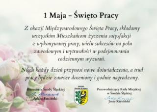 Życzenia z okazji Międzynarodowego Święta Pracy