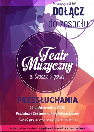 Teatr Muzyczny w powiatowym CeKA zaprasza na przesłuchania