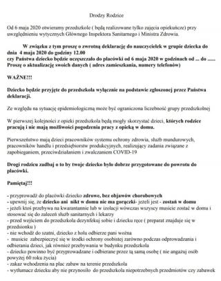 Które placówki żłobkowe i przedszkolne zostaną otwarte?