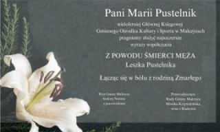 Kondolencje dla Pani Marii Pustelnik